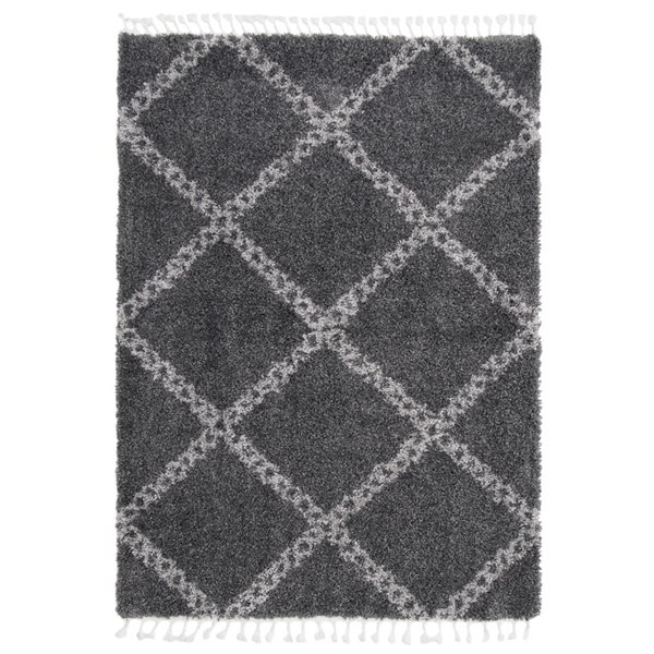 ECARPET Grammercy Stark Dark Grey 6-ft 7-in x 9-ft 6-in Rectangular Indoor Shag Carpet