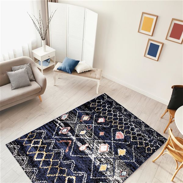 Tapis d'intérieur Morocco Classic 8pi x 10pi rectangulaire bleu marine par ECARPET