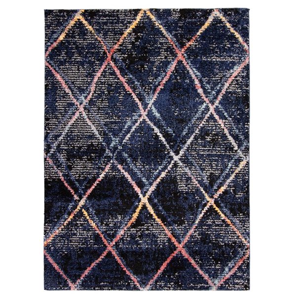 Tapis d'intérieur Morocco Abstract 8pi x 10pi rectangulaire bleu marine par ECARPET