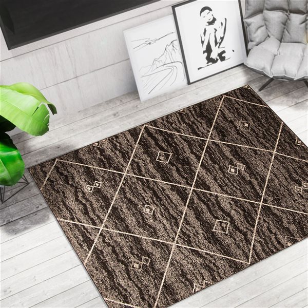 Tapis d'intérieur Devos 7pi 10po x 10pi 2po rectangulaire brun/ivoire par ECARPET