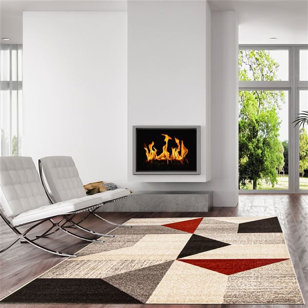 Tapis d'intérieur Harlow 6pi 7po x 9pi 6po rectangulaire gris/rouge par ECARPET