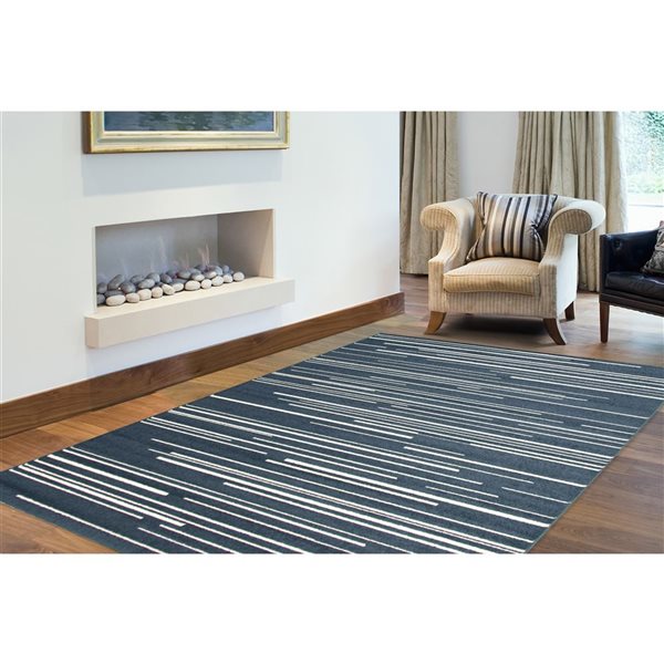 Tapis d'intérieur Fika 7pi 10po x 10pi 2po rectangulaire pétrole/crème par ECARPET