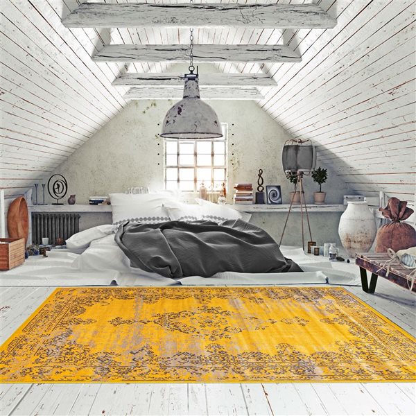 ECARPET Dahlia Yellow 6-ft 7-in x 9-ft 6-in Rectangular Indoor Area rug