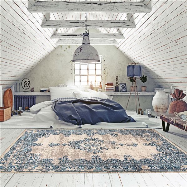 ECARPET Dahlia Blue 6-ft 7-in x 9-ft 6-in Rectangular Indoor Area rug