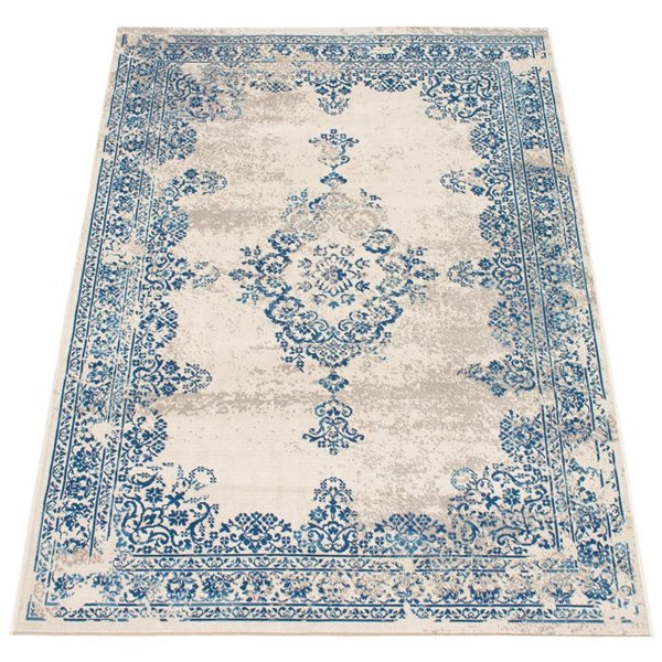 ECARPET Dahlia Blue 6-ft 7-in x 9-ft 6-in Rectangular Indoor Area rug