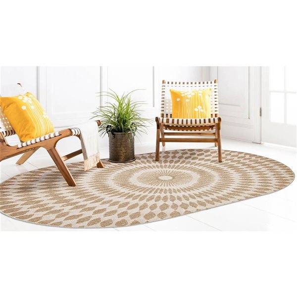 ECARPET Manon Taupe 5-ft x 8-ft Oval Indoor Area rug