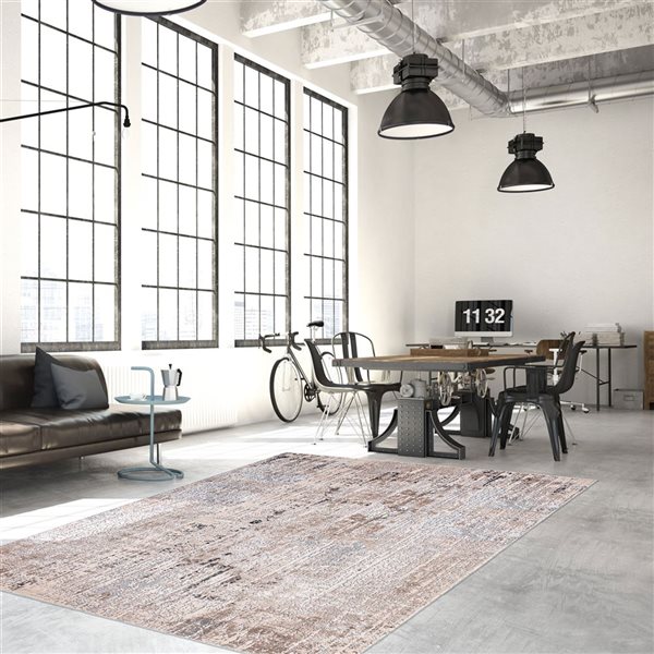 ECARPET Ethan Taupe 6-ft 7-in x 9-ft 6-in Rectangular Indoor Area rug