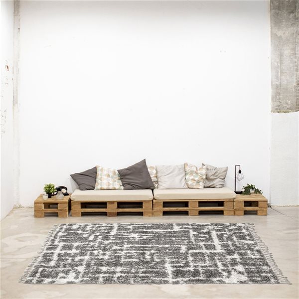 Tapis à poil long d'intérieur Grammercy Urban 5pi 3po x 7pi 3po rectangulaire gris/crème par ECARPET