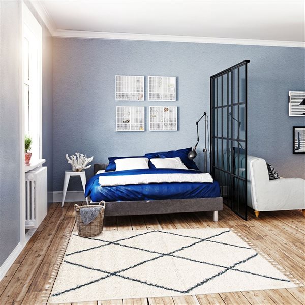 ECARPET Grammercy Willow Cream 5-ft 3-in x 7-ft 3-in Rectangular Indoor Shag Carpet