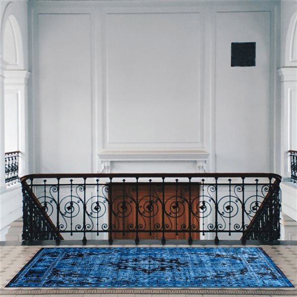 ECARPET Isabella Blue 4-ft 7-in x 6-ft 7-in Rectangular Indoor Area rug