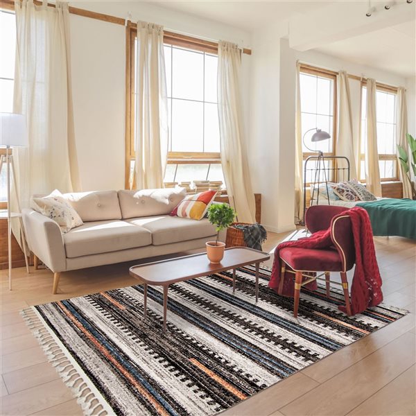 ECARPET Kybella Linear Ivory 5-ft 2-in x 7-ft 5-in Rectangular Indoor Area rug