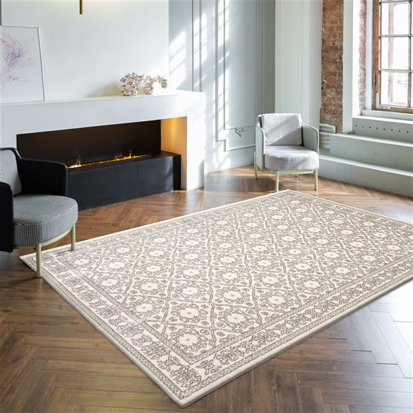 Tapis d'intérieur Emma 6pi 7po x 9pi 6po rectangulaire ivoire par ECARPET