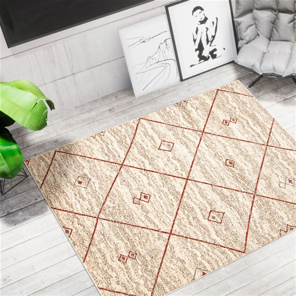 ECARPET Devos Ivory/Red 5-ft 3-in x 7-ft 3-in Rectangular Indoor Area rug