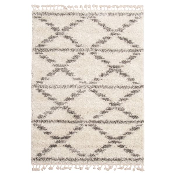 Tapis à poil long d'intérieur Grammercy Liv 6pi 7po x 9pi 6po rectangulaire crème par ECARPET