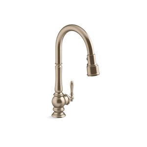 KOHLER Artifacts Vibrant Brushed Bronze Deck Mount Touchless Pull-Down Kitchen Faucet