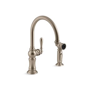 KOHLER Artifacts Vibrant Brushed Bronze Deck Mount Pull-Down Kitchen Faucet with Side Sprayer