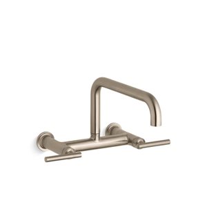 KOHLER Purist Vibrant Brushed Bronze 2-Handle Wall Mount Bridge Kitchen Faucet