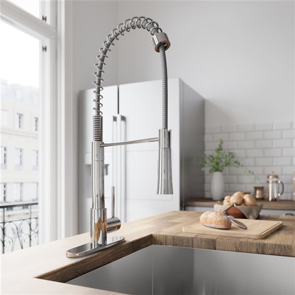 VIGO Laurelton Chrome 1-Handle Deck Mount Pull-Down Kitchen Faucet (Deck Plate Included)