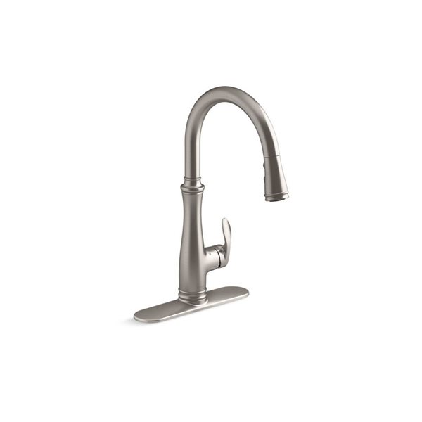 KOHLER Bellera Vibrant Stainless Steel Pull-Down Touchless Kitchen Faucet (Deck Plate Included)