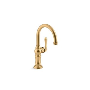 KOHLER Artifacts Vibrant Brushed Moderne Brass Deck Mount High-Arc Kitchen Faucet