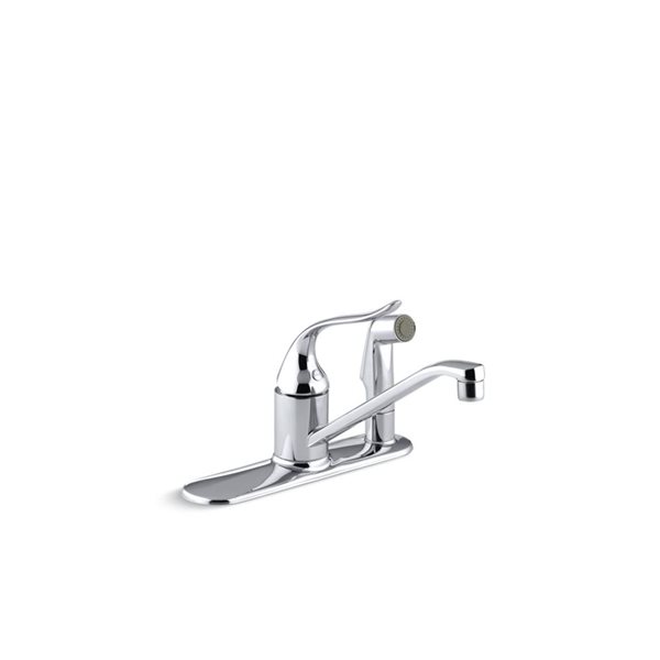 Kohler Coralais Polished Chrome Low Arc Deck Mount Kitchen Faucet With Side Spray Deck Plate