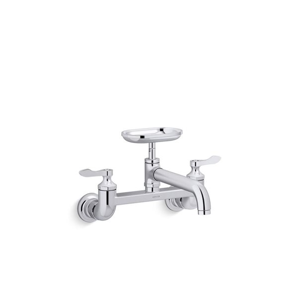 KOHLER Clearwater Polished Chrome 2-Handle Wall Mount Low-Arc Kitchen Faucet