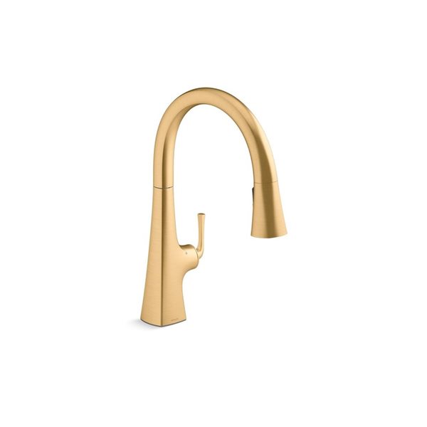 KOHLER Graze Vibrant Brushed Moderne Brass Pull-Down Touchless Voice-Activated Kitchen Faucet