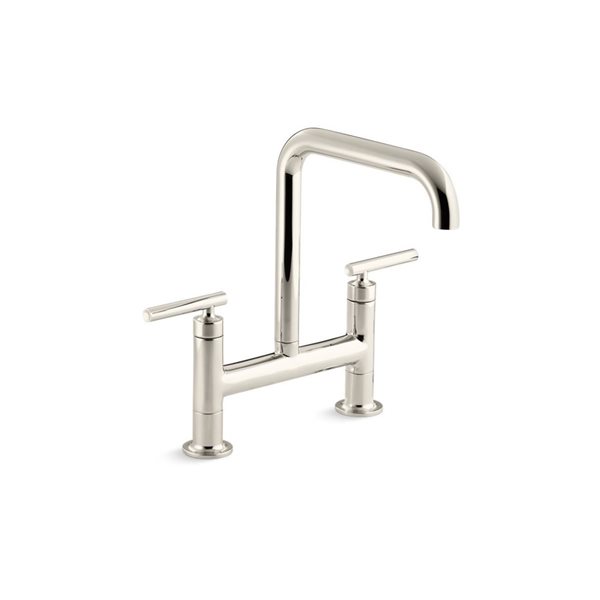 KOHLER Purist Vibrant Polished Nickel 2-Handle Deck Mount Bridge Kitchen Faucet