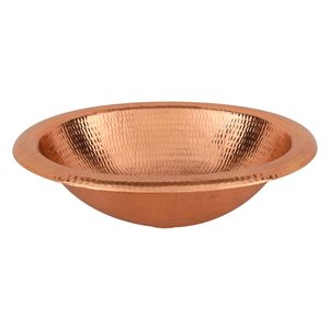Premier Copper Products 18-in Wide Rim Oval Self-Rimming Hammered Polished Copper Bathroom Sink
