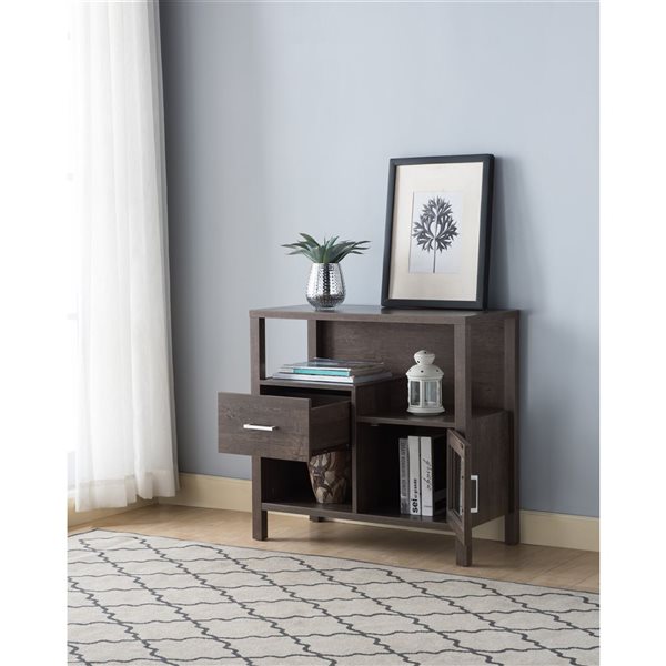 Brassex Inc. Walnut Oak Wood China Cabinet