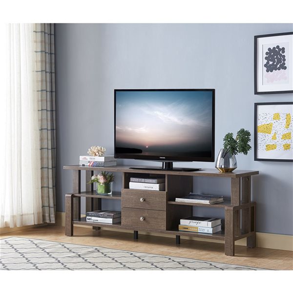 Brassex Inc. 60-in Walnut Oak TV Stand with Storage