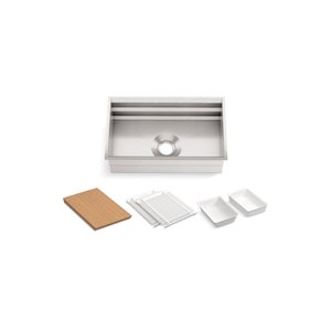 KOHLER Prolific Undermount 29-in x 17.75-in Stainless Steel Single Bowl Kitchen Sink with accessories