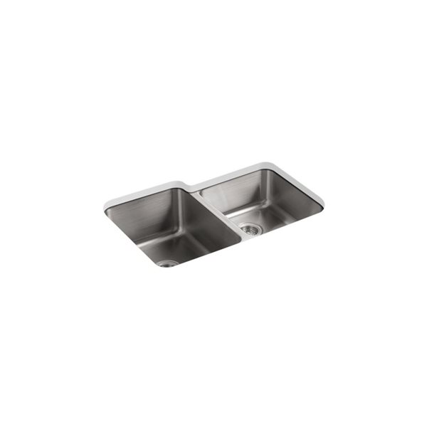 KOHLER Undertone Undermount 31.5-in x 20.87-in Stainless Steel Double Offset Bowl Kitchen Sink