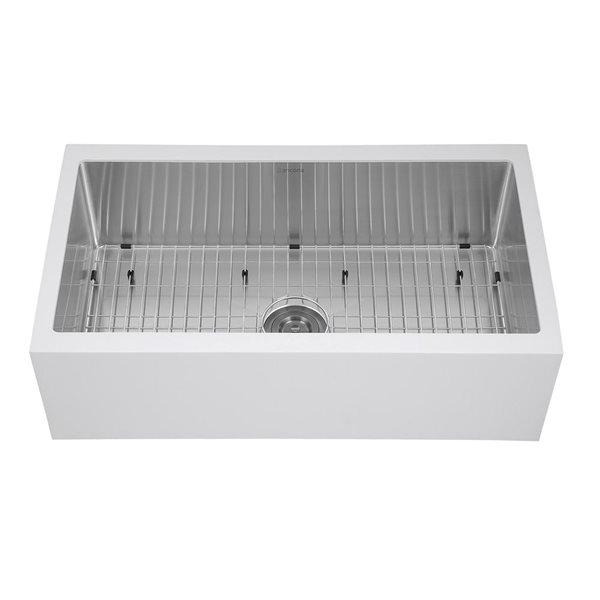 Évier de cuisine simple Ancona encastrable à tablier frontal blanc et acier inoxydable 33 po x 18,8 po à perçage personna…