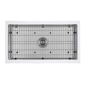 Évier de cuisine simple Ancona encastrable à tablier frontal blanc et acier inoxydable 33 po x 18,8 po à perçage personna…