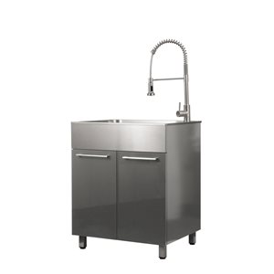 PRESENZA All-in-One 28-in Utility Sink with Faucet and Laundry Cabinet - Grey