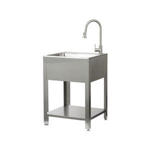 PRESENZA Freestanding 28-in Utility Sink with Faucet - Matte Black