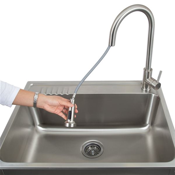 PRESENZA Freestanding 28-in Brushed Stainless Steel Utility Sink with Faucet
