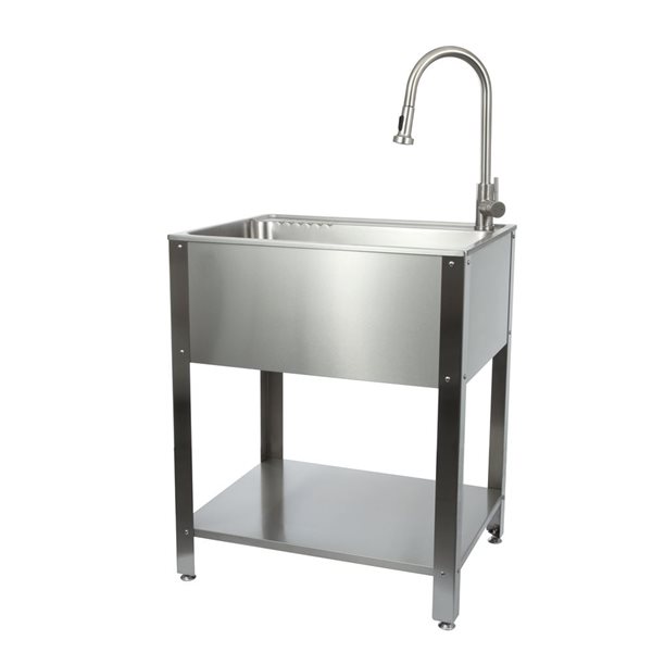 PRESENZA Freestanding 28-in Brushed Stainless Steel Utility Sink with Faucet