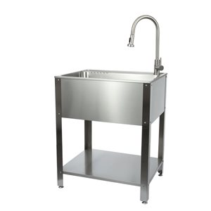 PRESENZA Freestanding 28-in Utility Sink with Faucet - Brushed Stainless Steel