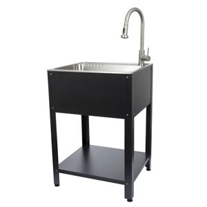 PRESENZA Freestanding 24-in Utility Sink with Faucet in Matte Black