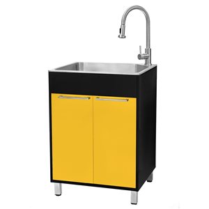 PRESENZA All-in-One 24-in Utility Sink with Faucet and Black and Yellow Cabinet