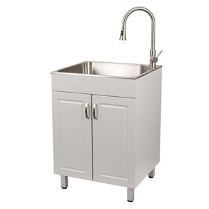 PRESENZA All-in-One 24-in Utility Sink with Faucet and Laundry Cabinet - Light Grey