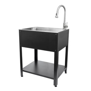 PRESENZA Freestanding 24-in Utility Sink with Faucet - Brushed Stainless Steel