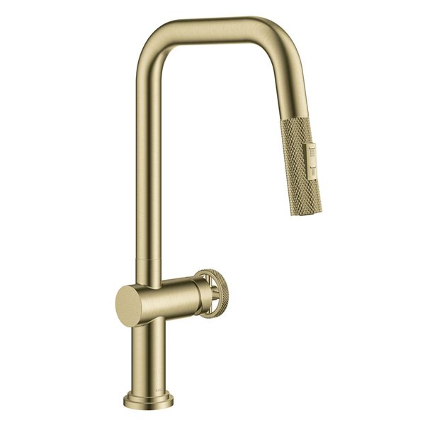 Kraus Urbix Deck Mount Brushed Gold Pull-Down Single Handle Kitchen Faucet