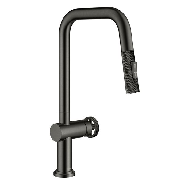 Kraus Urbix Deck Mount Black Stainless Pull-Down Single Handle Kitchen Faucet