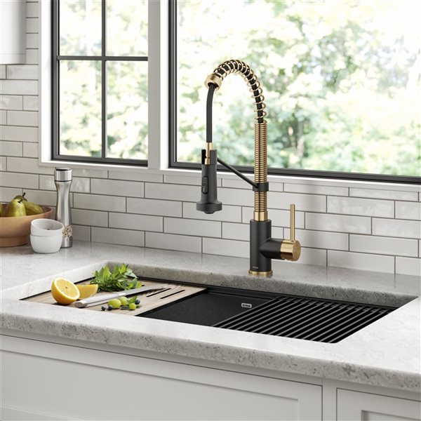 Kraus Bolden Deck Mount Brushed Brass/Matte Black Pull-Down Kitchen Faucet