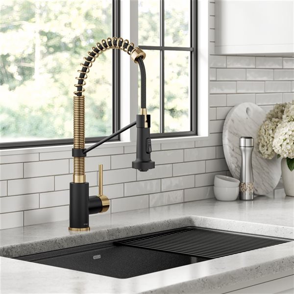 Kraus Bolden Deck Mount Brushed Brass/Matte Black Pull-Down Kitchen Faucet