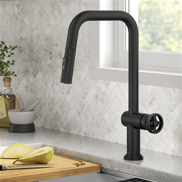 Kraus Urbix Deck Mount Matte Black Pull-Down Single Handle Kitchen Faucet