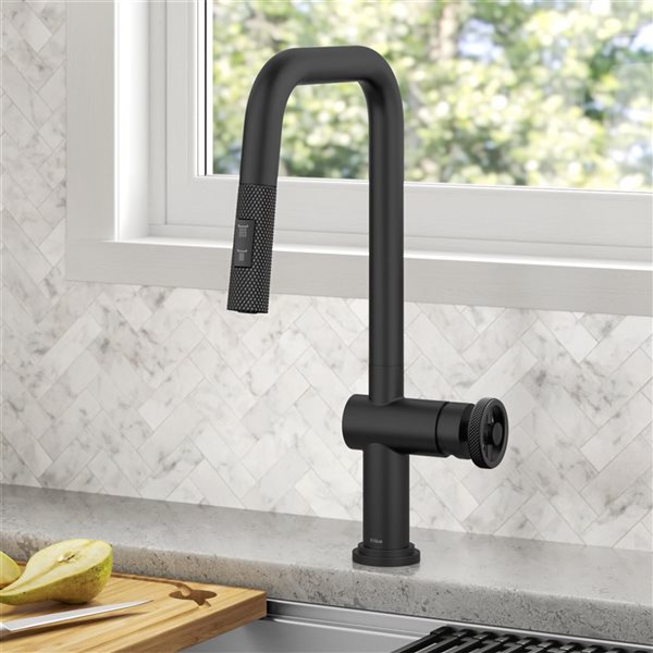 Kraus Urbix Deck Mount Matte Black Pull-Down Single Handle Kitchen Faucet